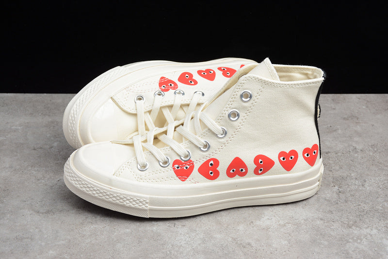 CHUCK TAYLOR ALL-STAR 70S X CDG HIGH MULTI HEARTS WHITE/RED-EGRET