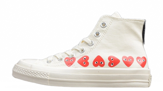 CHUCK TAYLOR ALL-STAR 70S X CDG HIGH MULTI HEARTS WHITE/RED-EGRET