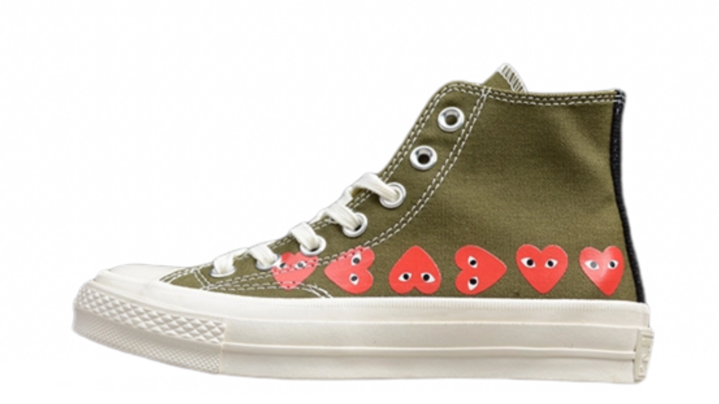 CHUCK TAYLOR ALL-STAR 70S X CDG HIGH MULTI HEARTS GREEN/RED-EGRET