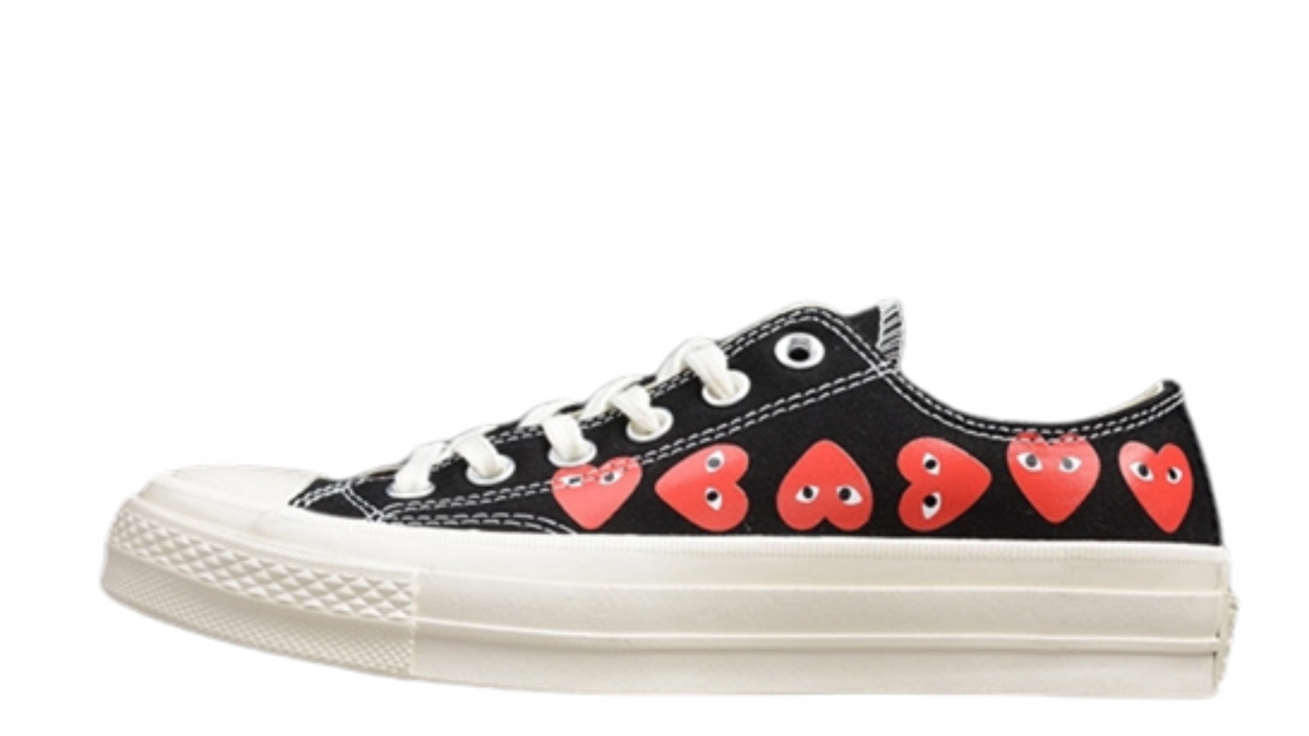 CHUCK TAYLOR ALL-STAR 70S X CDG LOW MULTI HEARTS BLACK/RED-EGRET