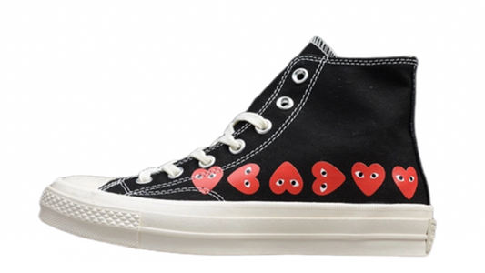 CHUCK TAYLOR ALL-STAR 70S X CDG HIGH MULTI HEARTS BLACK/RED-EGRET