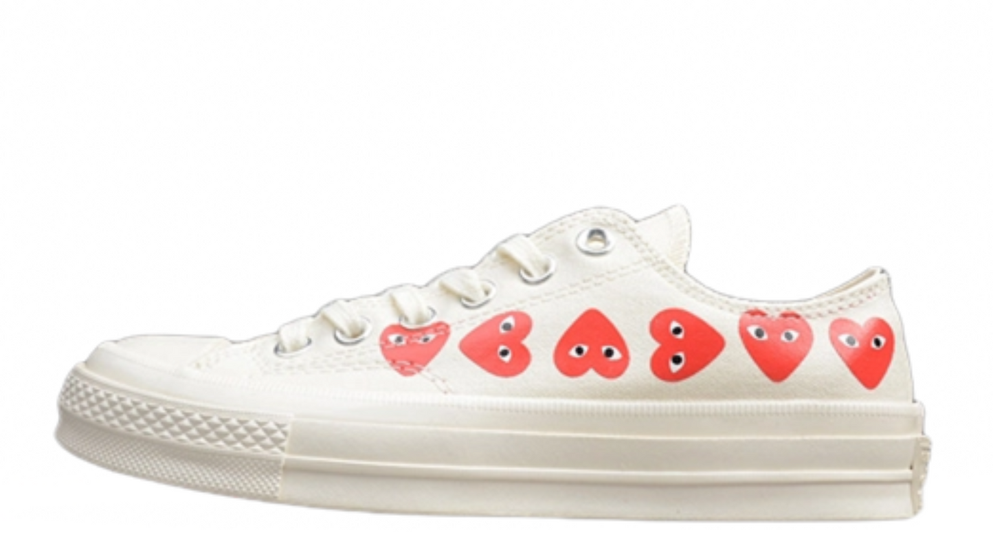 CHUCK TAYLOR ALL-STAR 70S X CDG LOW MULTI HEARTS WHITE/RED-EGRET