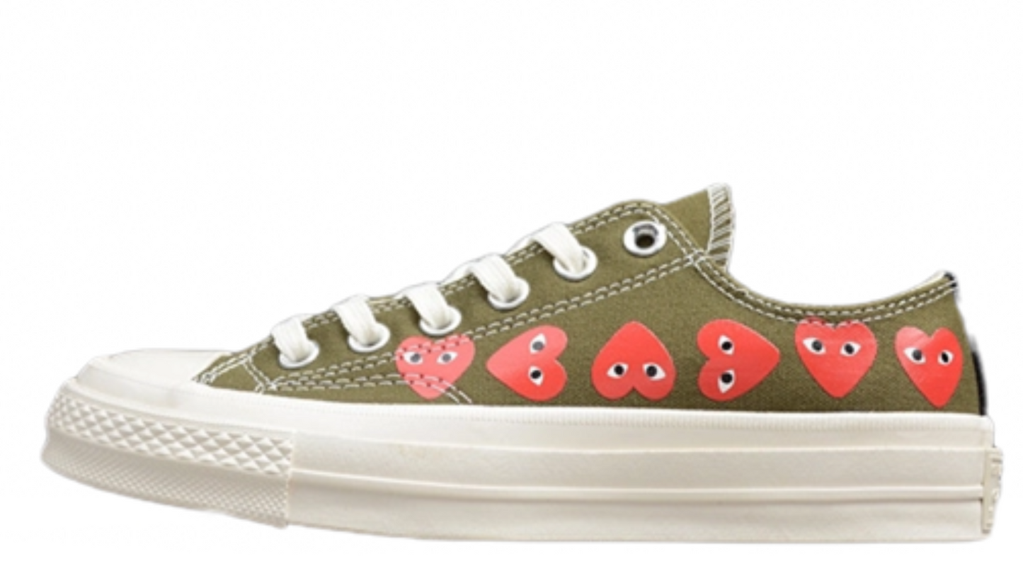 CHUCK TAYLOR ALL-STAR 70S X CDG LOW MULTI HEARTS GREEN/RED-EGRET